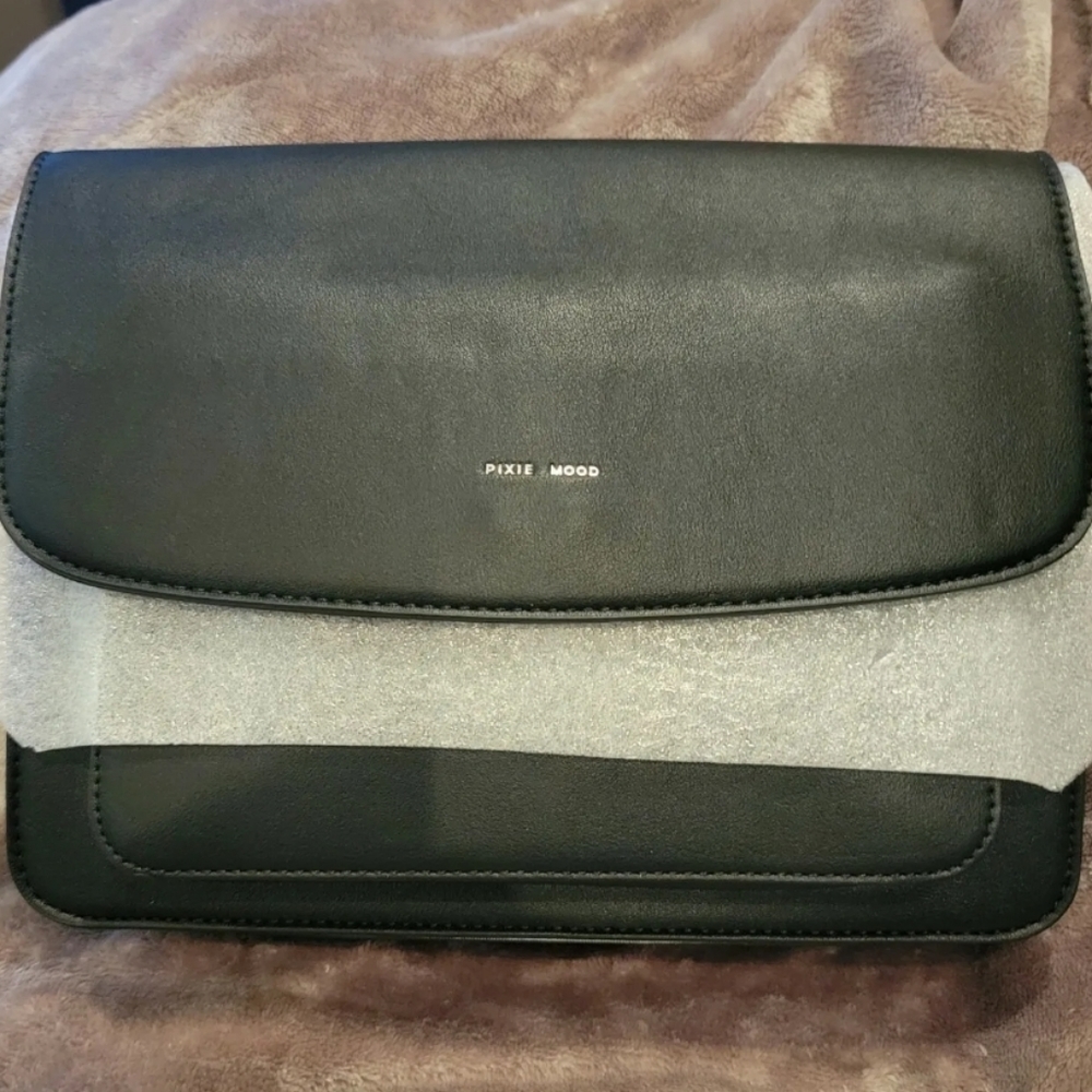 NEW Pixie Mood Black Vegan Leather Zoe Crossbody Bag with Detachable Strap